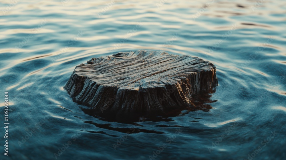 Obraz premium Hyperdriftwood podium in the center of a rippling ocean