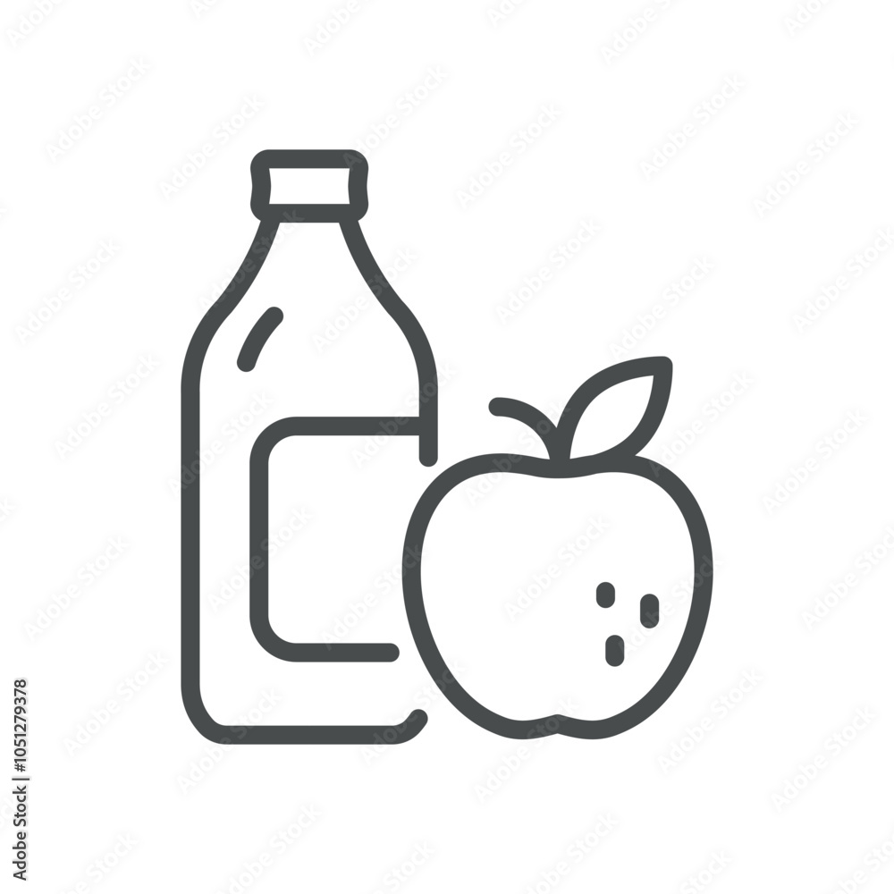 Apple Vinegar Bottle Icon. Simple Line Illustration of a Bottle of Apple Vinegar or Cider, Representing Organic Cooking and Natural Health Products. Apple Vinegar Bottle Icon. Simple Line Illustration of a Bottle of Apple Vinegar or Cider, Representing Organic Cooking and Natural Health Products.