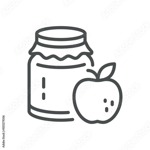 Apple Jam Icon. Simple Line Illustration of a Jar of Apple Jam, Representing Homemade Preserves and Organic Fruit Products.