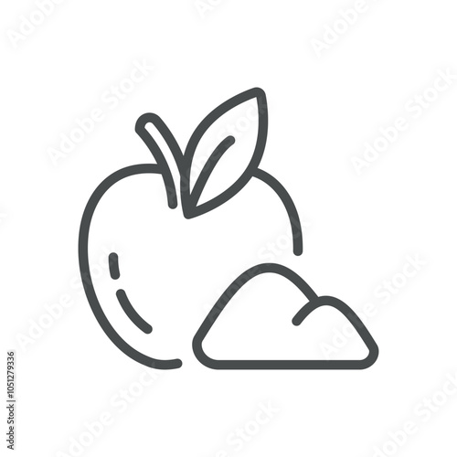 Apple Pectin Icon. Simple Line Illustration of Apple and Pectin Powder, Representing Natural Food Additives and Organic Ingredients.