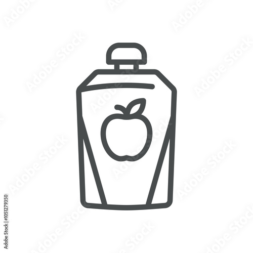 Apple Puree Pouch Icon. Simple Line Illustration of a Pouch with Apple Puree, Representing Plastic Container with Apple Organic Baby Food and Healthy Snacks.