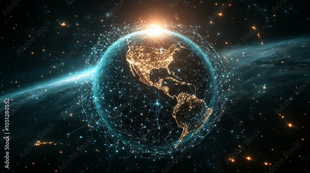 Obraz premium Global Network Connections - A Digital Earth