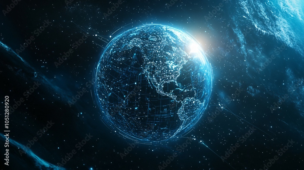 Fototapeta premium Digital Earth - Networked Globe in Space