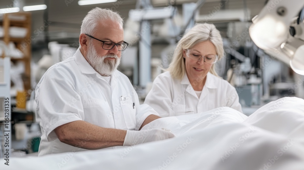 Obraz premium Quality Assurance Team Discusses Fabric Inspection Process