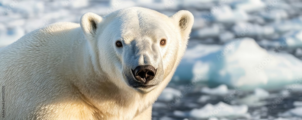 Fototapeta premium Polar bear with striking features on icy background.