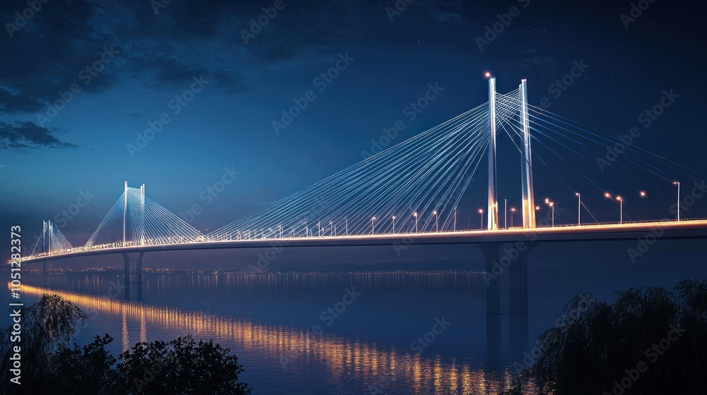 Obraz premium Modern Bridge Lighting - Night view of a bridge with dynamic LED lighting along its length, providing both safety and visual appeal.