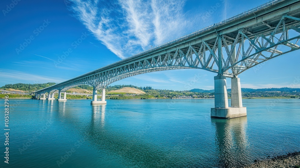 Fototapeta premium Multi-Span Bridge - Impressive view of a bridge with multiple spans over a large body of water, representing structural innovation and beauty.