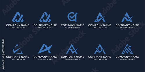 Set Monogram Logo Check, with Collection Initial Letter A, Logo Design Inspiration.