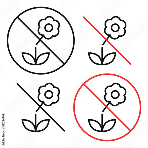 No picking flowers signs editable stroke line icons