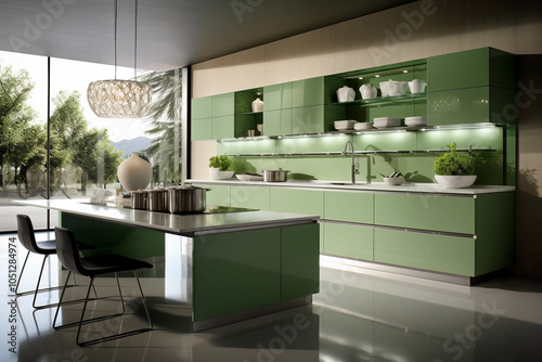 Sustainable and Eco-Friendly Kitchen with Green Features, Emphasizing Environmentally Conscious Design and Modern Functionality – Generative AI