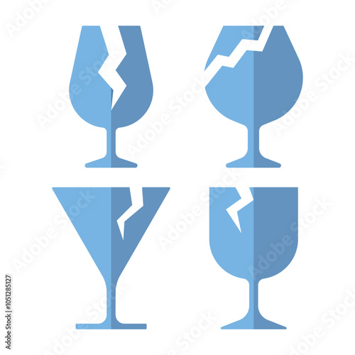 Fragile handle with care colored flat icons broken glass set