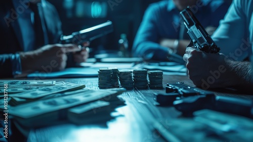 Tense Negotiation Scene at the Table with Money photo