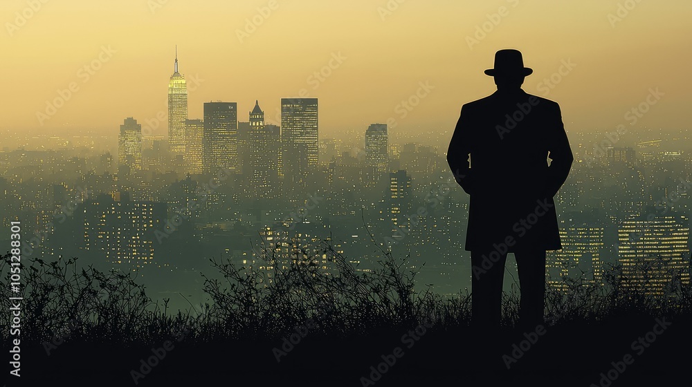 Silhouette of a Boss Against City Skyline Silhouette of a Boss Against City Skyline