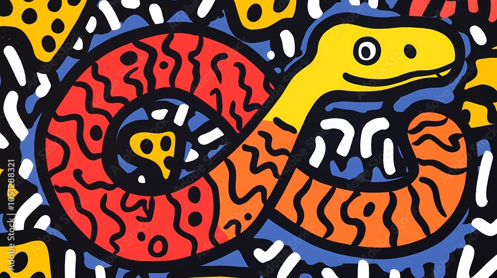 Fototapeta premium Colorful minimalist traditional snake pattern illustration poster background