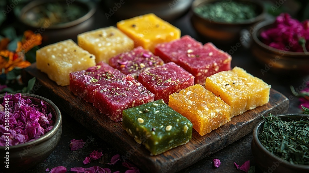 Colorful Gelatinous Squares with Spiced Topping Colorful Gelatinous Squares with Spiced Topping