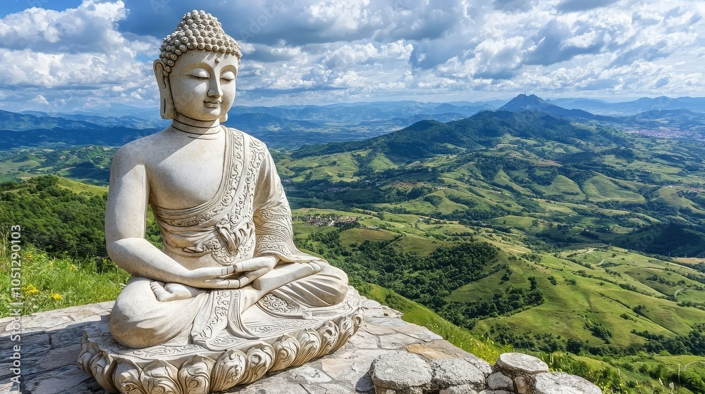 Obraz premium Majestic Buddha Statue Overlooking Vast Landscape