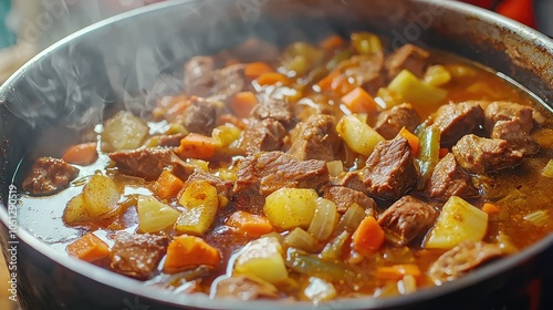 Hearty Stew Simmering in a Pot photo