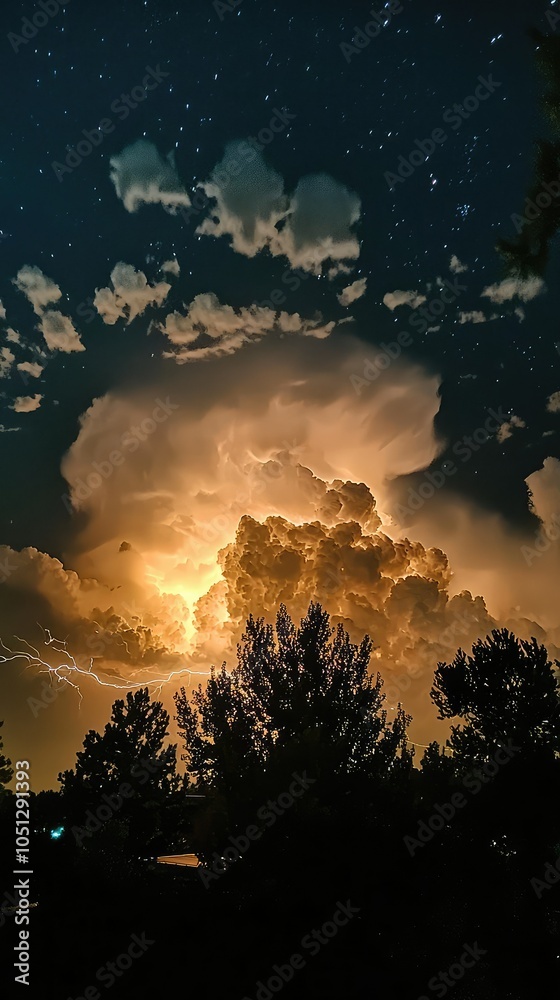 Obraz premium Dramatic Lightning Storm Illuminates Night Sky