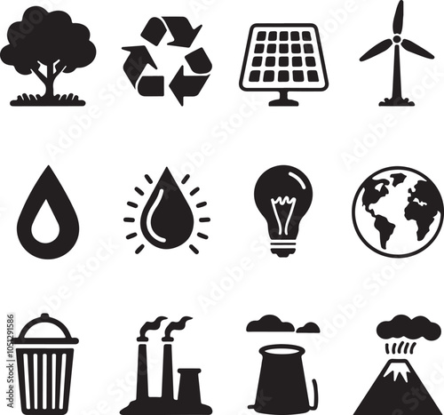 Energy, environment and eco Icons silhouette vector illustration