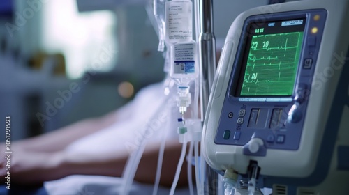 Wallpaper Mural Close-up of a chemotherapy infusion pump displaying the dosage, with the patient's arm in the background Torontodigital.ca