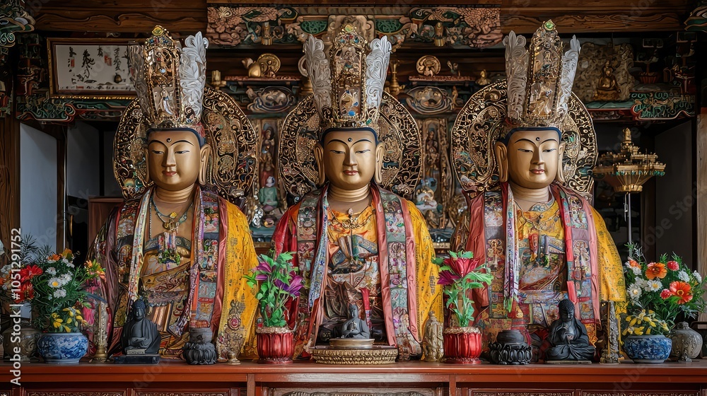 Fototapeta premium Detailed Buddha Statue Adorned in Traditional Robe