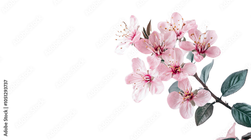 A beautiful arrangement of pink cherry blossoms with lush green leaves, depicting the essence of spring and nature's beauty, perfect for decor and design themes. A beautiful arrangement of pink cherry blossoms with lush green leaves, depicting the essence of spring and nature's beauty, perfect for decor and design themes.