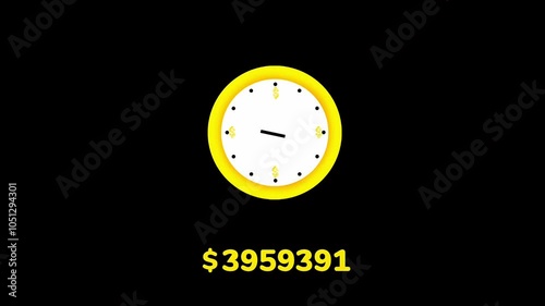 Illustration of Time is money concept video with a clock and icon dollar with money quick count