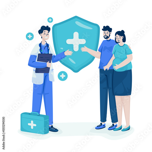 Doctor consultation pregnancy health insurance vector illustration