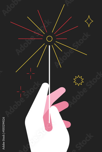 hands are holding sparklers. Vector illustration.