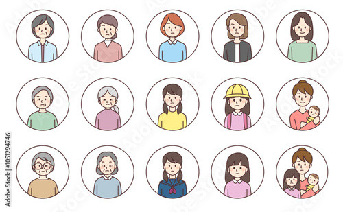 様々な年代の怒っている日本人女性アイコン