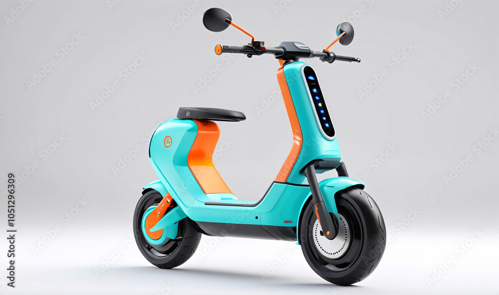 A whimsical and playful electric scooter with bright colors, whimsical details and a fun and engaging personality, futuristic technology