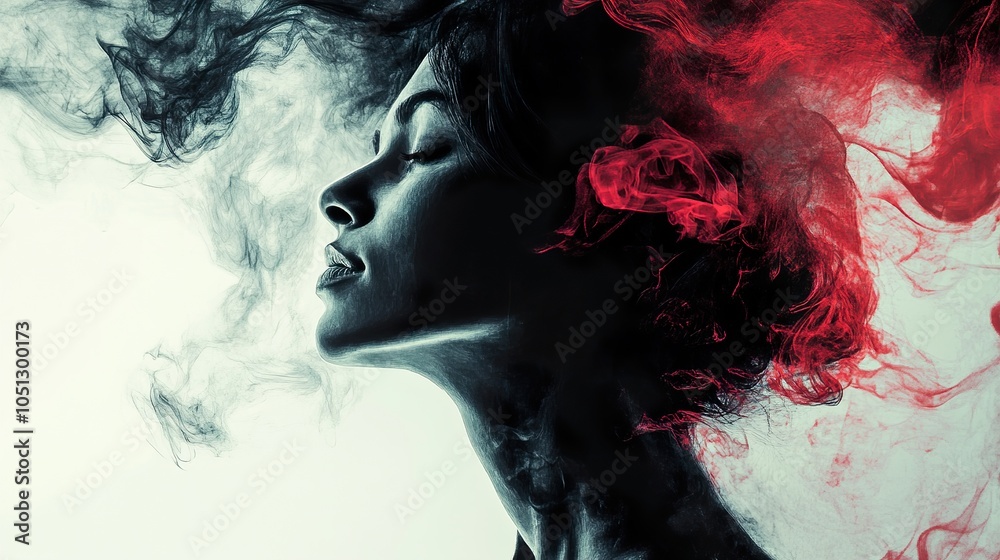Fototapeta premium Woman in Smoke: A Dreamy Portrait