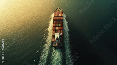 Overhead perspective of a container ship at sea photo