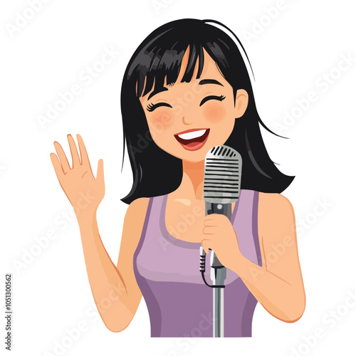 a girl holding up a microphone to sing