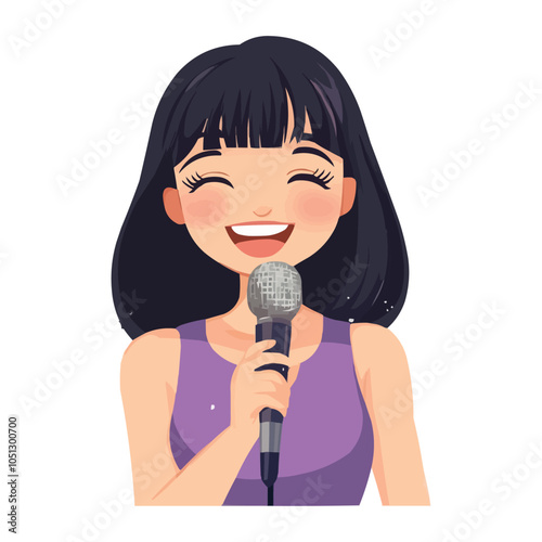 a girl holding up a microphone to sing