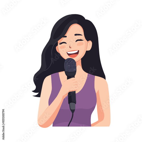 a girl holding up a microphone to sing
