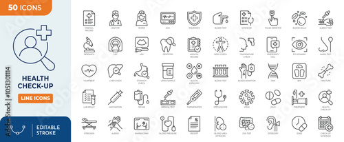health check-up line editbale icon set. Editable stroke. Vector illustration