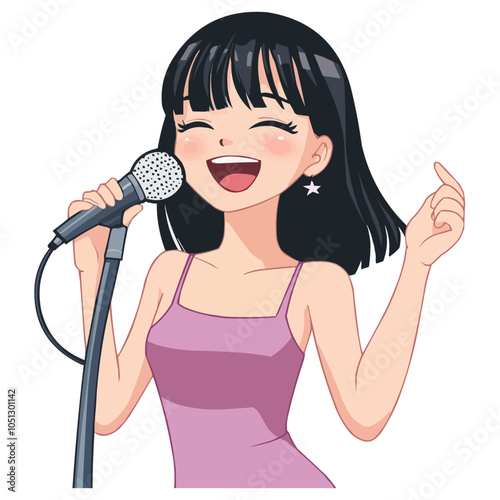 a girl holding up a microphone to sing