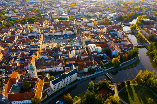 Aerial view of picturesque Czech town Ceske Budejovice