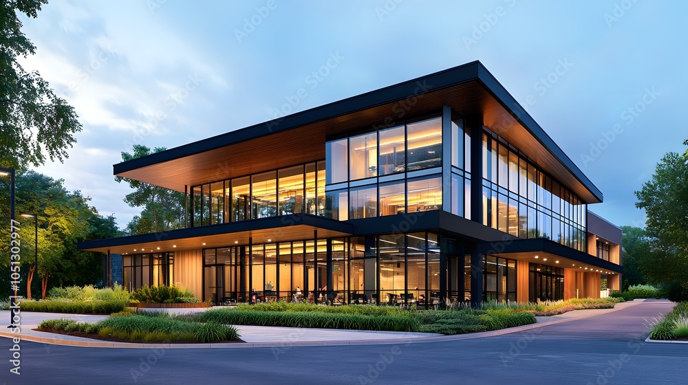 Modern architectural design with glass facade Modern architectural design with glass facade