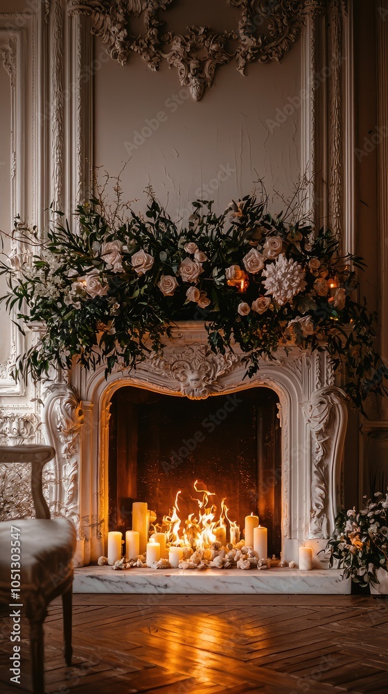 Elegant Marble Fireplace with Floral Decoration Elegant Marble Fireplace with Floral Decoration