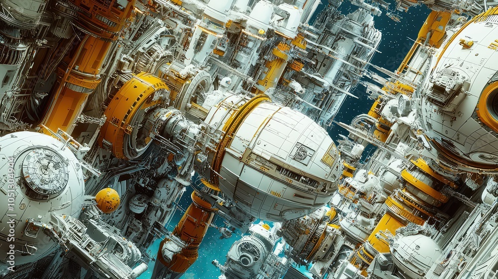 Futuristic Spaceship Docked at a Space Station Futuristic Spaceship Docked at a Space Station
