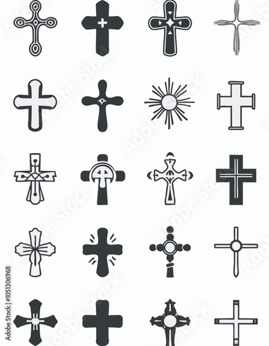 christian cross icon set of collection