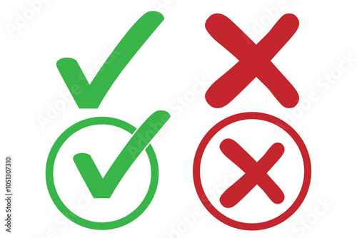 checkmark and X mark icon. check and uncheck icon vector. validation icon vector.  check mark and cross, vector icons