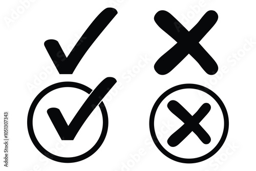 checkmark and X mark icon. check and uncheck icon vector. validation icon vector.  check mark and cross, vector icons
