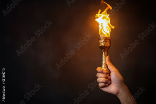 A person holds a glowing torch illuminating the darkness. Signifying leadership, guiding light, and showing the way forward.