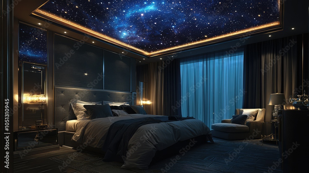 Luxurious Bedroom with Starry Ceiling Design