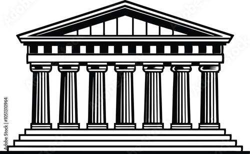 Ancient Temple Icon – Greek-Style Building with Columns, Historical Black Icon on White Background