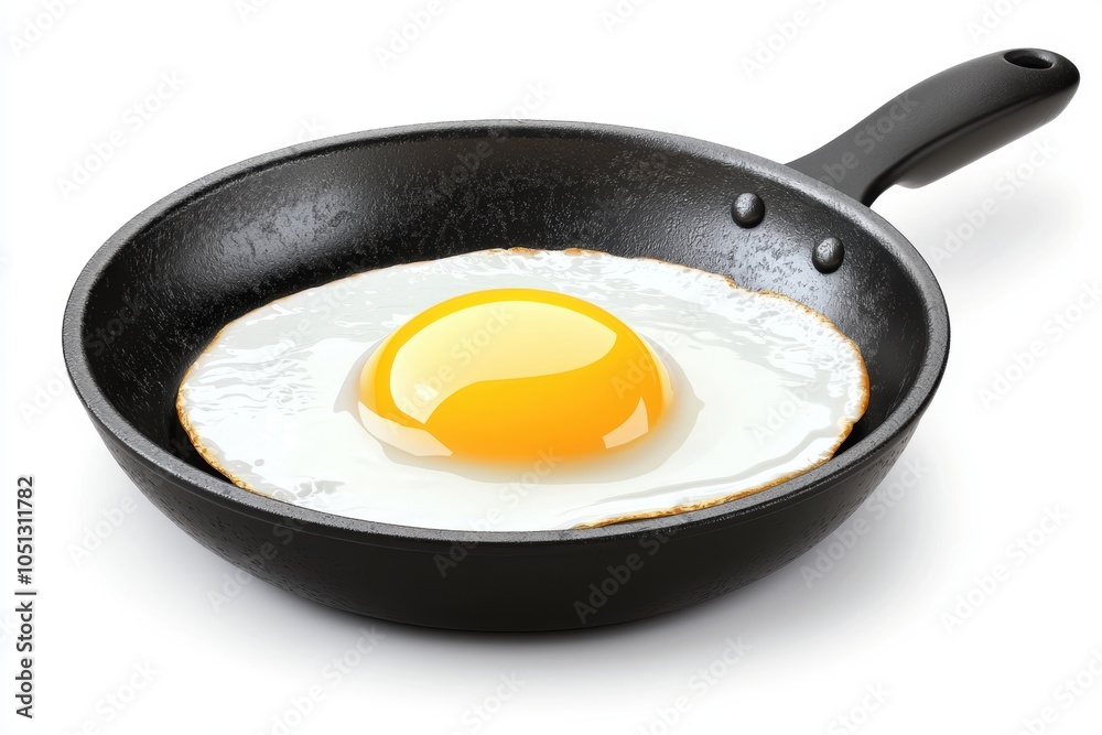Cheerful egg frying in a pan, sunny kitchen environment, cozy morning feel, 3D illustration Cheerful egg frying in a pan, sunny kitchen environment, cozy morning feel, 3D illustration