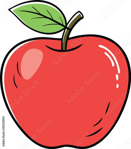 Simple illustration of a red apple, A clean and minimalistic illustration of a red apple with a green leaf, commonly representing healthy food or fruit.
